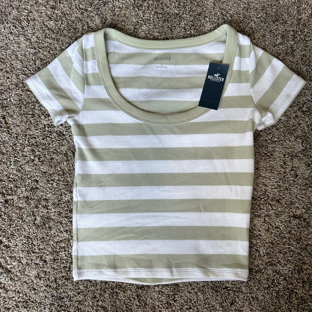Hollister Striped Top in Olive and White NWT
